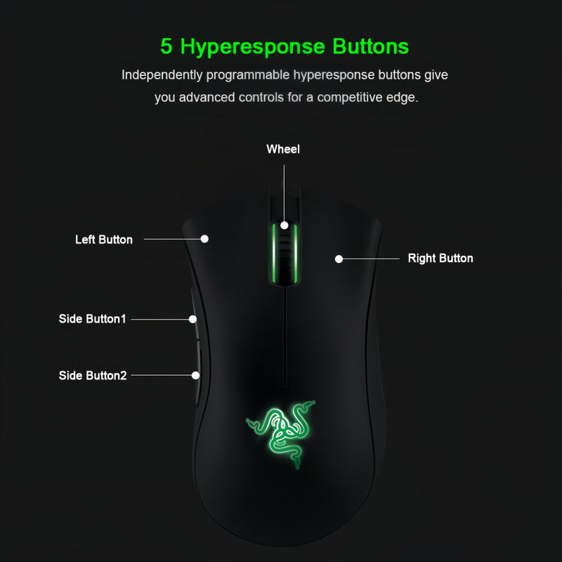 Razer Mouse Óptico Ergonômico De DeathAdder 6400DPI Com Fio USB